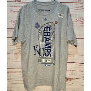 Majestic Kansas City Royals 2015 World Series Champs T-Shirt NEW Mens Large Gray